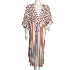 BCBG MAXAZRIA Dress, S, Maxi/Long, Stripes, Tall Vent, Matching Belt, Deep V